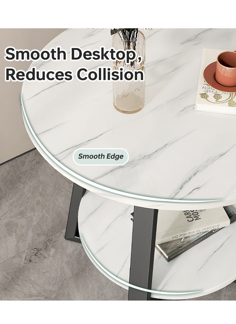 JANTENS - Double Layer Coffee Table for Living Room,Round Sofa Side Table End Table White 60*60 cm - Image 1