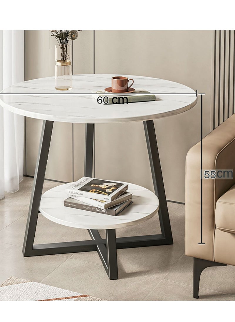 JANTENS - Double Layer Coffee Table for Living Room,Round Sofa Side Table End Table White 60*60 cm - Image 1