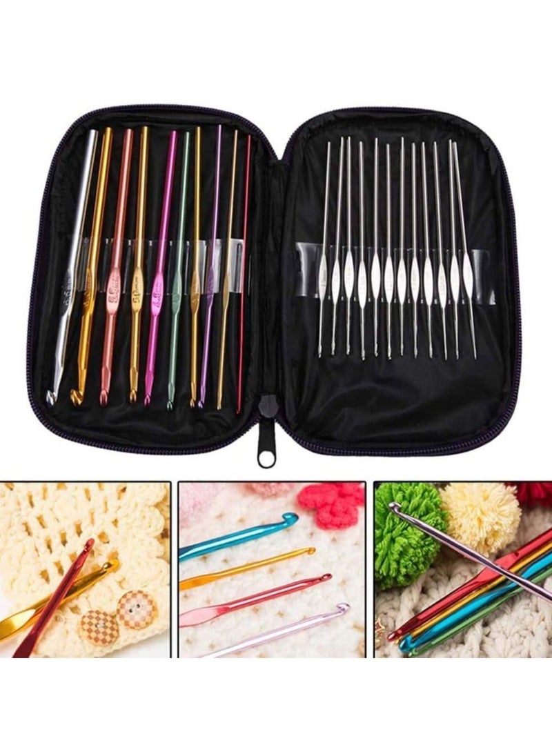 Generic Crochet Hooks Kit Set 10pcs Aluminum Hooks from 2mm-6mm and 12pcs Stainless Steel Hooks from 0.6mm-1.9mm with Knitting Gauge Ruler and Other Crochet Accessories Purse Pack  - Image 5