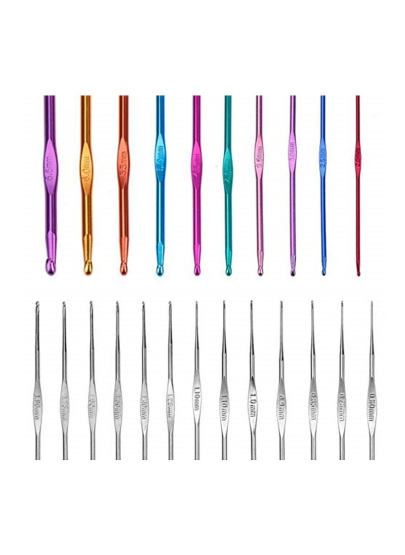 Generic Crochet Hooks Kit Set 10pcs Aluminum Hooks from 2mm-6mm and 12pcs Stainless Steel Hooks from 0.6mm-1.9mm with Knitting Gauge Ruler and Other Crochet Accessories Purse Pack  - Image 3