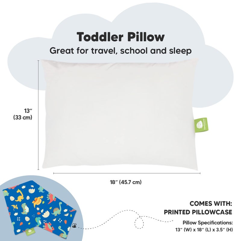 KeaBabies Toddler Pillow with Pillowcase - 13x18 My Little Dreamy Kids Travel Bed Pillows for Sleeping, Organic Cotton Small Pillowcase, Soft & Breathable, Machine Washable, Toddlers 2-5 Years Old (DinoWorld) - Image 3