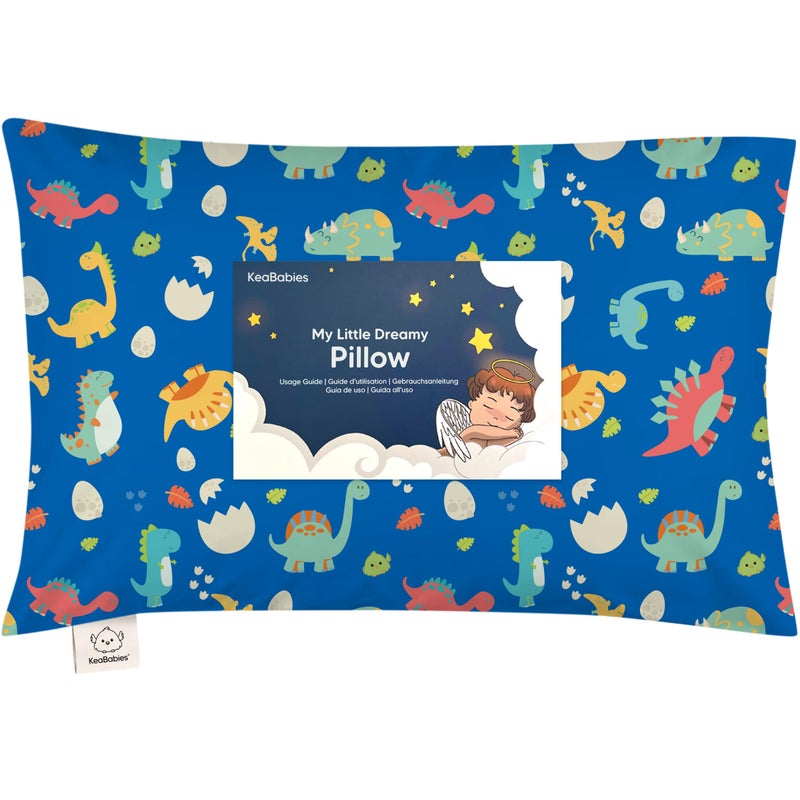 KeaBabies Toddler Pillow with Pillowcase - 13x18 My Little Dreamy Kids Travel Bed Pillows for Sleeping, Organic Cotton Small Pillowcase, Soft & Breathable, Machine Washable, Toddlers 2-5 Years Old (DinoWorld) - Image 1