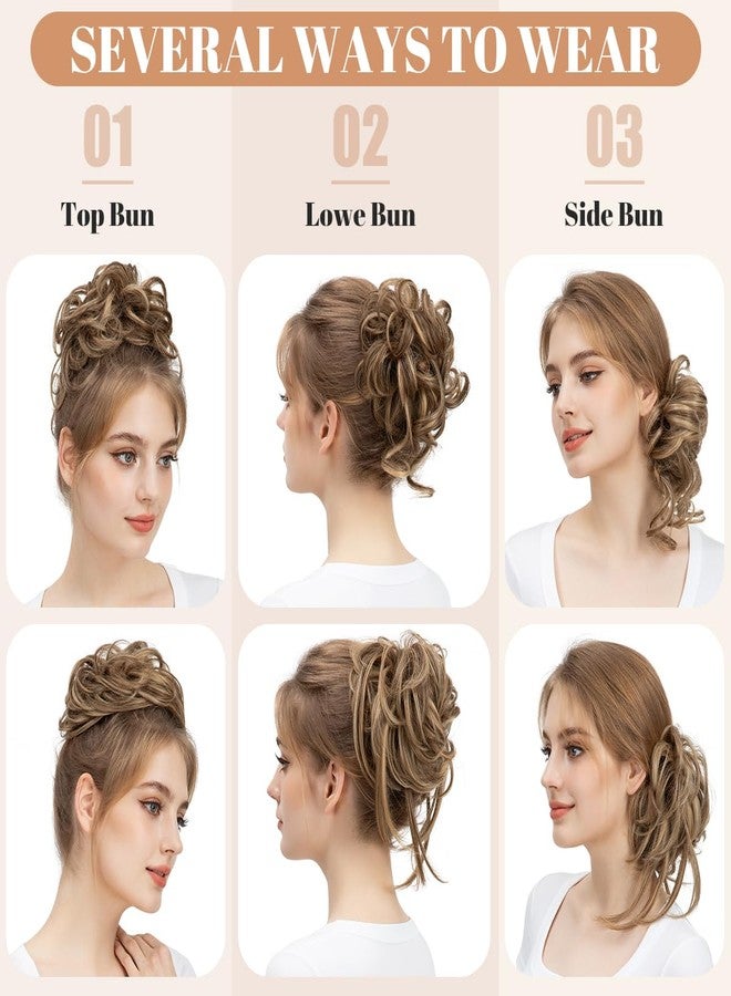 SARLA 2PCS Messy Bun Hair Pieces for Women Detachable Claw Clip Wavy Curly Synthetic Hairpieces for Updos with Tendrils Fake Scrunchies Ponytail Extension Beige Multi - Image 5
