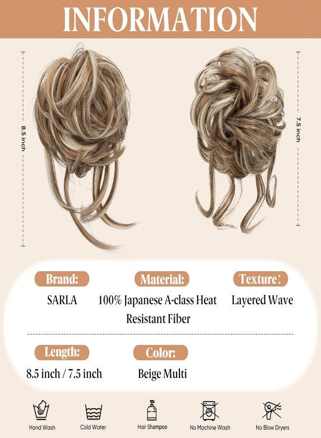 SARLA 2PCS Messy Bun Hair Pieces for Women Detachable Claw Clip Wavy Curly Synthetic Hairpieces for Updos with Tendrils Fake Scrunchies Ponytail Extension Beige Multi - Image 2