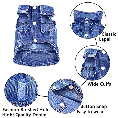 LKEX Dog Jean Jacket, Classic Blue Denim Tank Top Lapel Vest Dog Shirt Puppy T-shirt Costume, Comfort and Cool Apparel, Washed Pet Clothes for Small Medium Dogs Girl Boy Girl, Cute Cat Outfits (Large) - Image 4