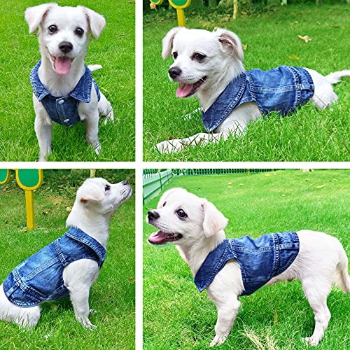 LKEX Dog Jean Jacket, Classic Blue Denim Tank Top Lapel Vest Dog Shirt Puppy T-shirt Costume, Comfort and Cool Apparel, Washed Pet Clothes for Small Medium Dogs Girl Boy Girl, Cute Cat Outfits (Large) - Image 2