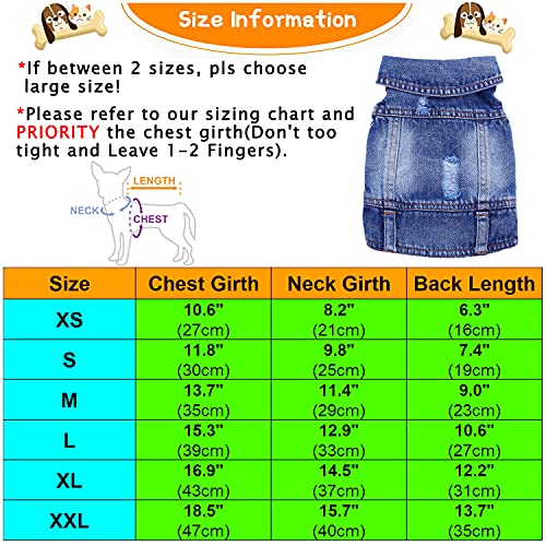 LKEX Dog Jean Jacket, Classic Blue Denim Tank Top Lapel Vest Dog Shirt Puppy T-shirt Costume, Comfort and Cool Apparel, Washed Pet Clothes for Small Medium Dogs Girl Boy Girl, Cute Cat Outfits (Large) - Image 3
