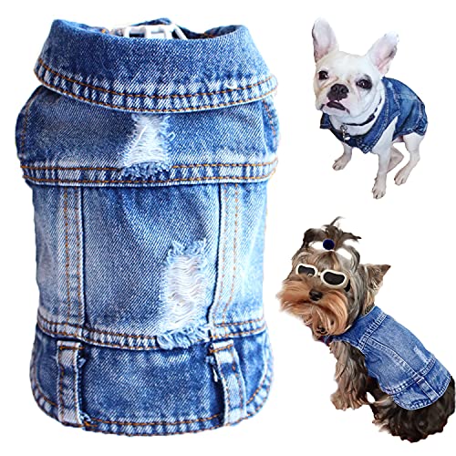LKEX Dog Jean Jacket, Classic Blue Denim Tank Top Lapel Vest Dog Shirt Puppy T-shirt Costume, Comfort and Cool Apparel, Washed Pet Clothes for Small Medium Dogs Girl Boy Girl, Cute Cat Outfits (Large) - Image 1