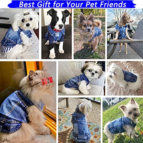 LKEX Dog Jean Jacket, Classic Blue Denim Tank Top Lapel Vest Dog Shirt Puppy T-shirt Costume, Comfort and Cool Apparel, Washed Pet Clothes for Small Medium Dogs Girl Boy Girl, Cute Cat Outfits (Large) - Image 5