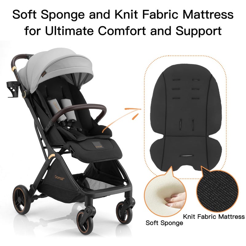 Gromast Gravity Folding Baby Stroller - Portable Travel Toddler Stroller w/Adjustable Backrest, Canopy, Footmuff & Cup Holder, Lightweight and UV Protected, One-Hand Automatic Folding - Light Gray - Image 3