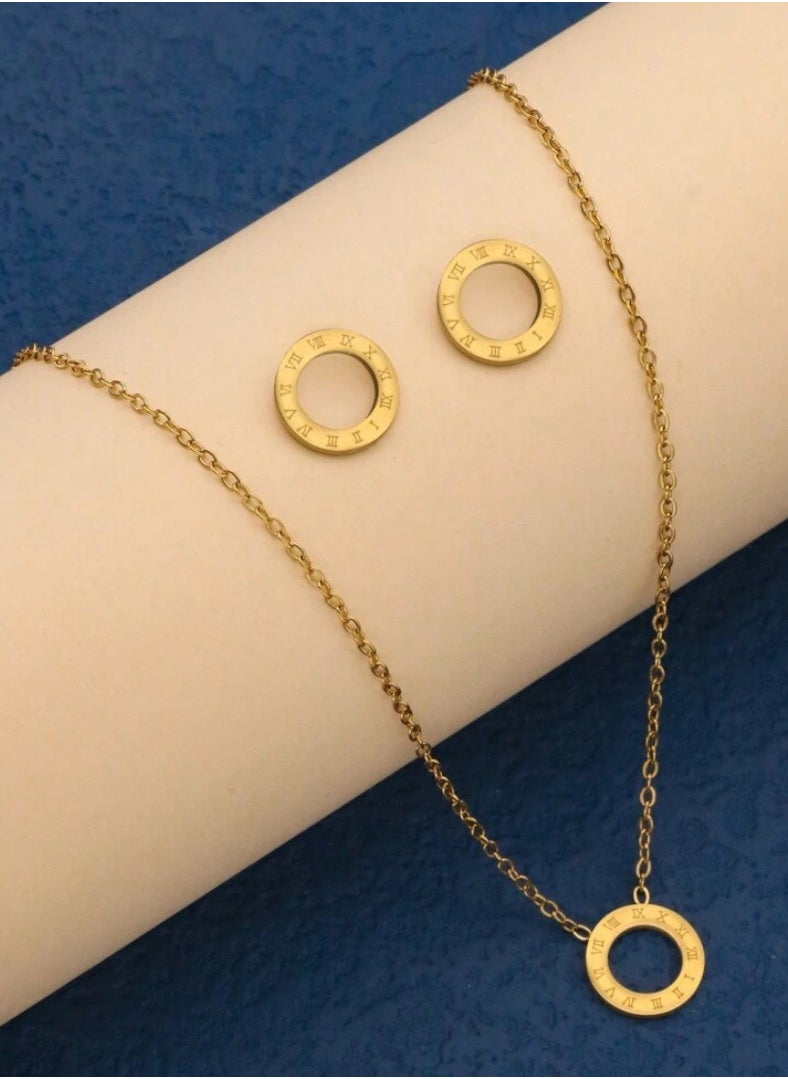 JewelryPalace Elegant Gold Plated Stainless Steel Necklace And Earrings Jewellery Set For Women  - Image 1
