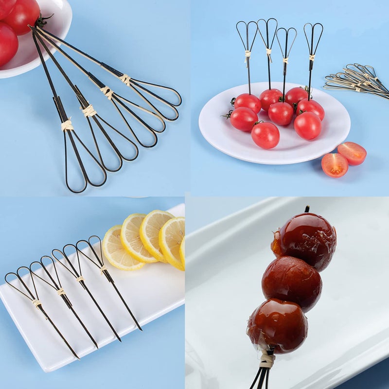 Honbay 100PCS 12cm 4.7inch Heart Shaped Cocktail Picks Bamboo Picks Skewers Toothpicks Sticks Appetizers Sandwich Fruit Picks (Black) - Image 4