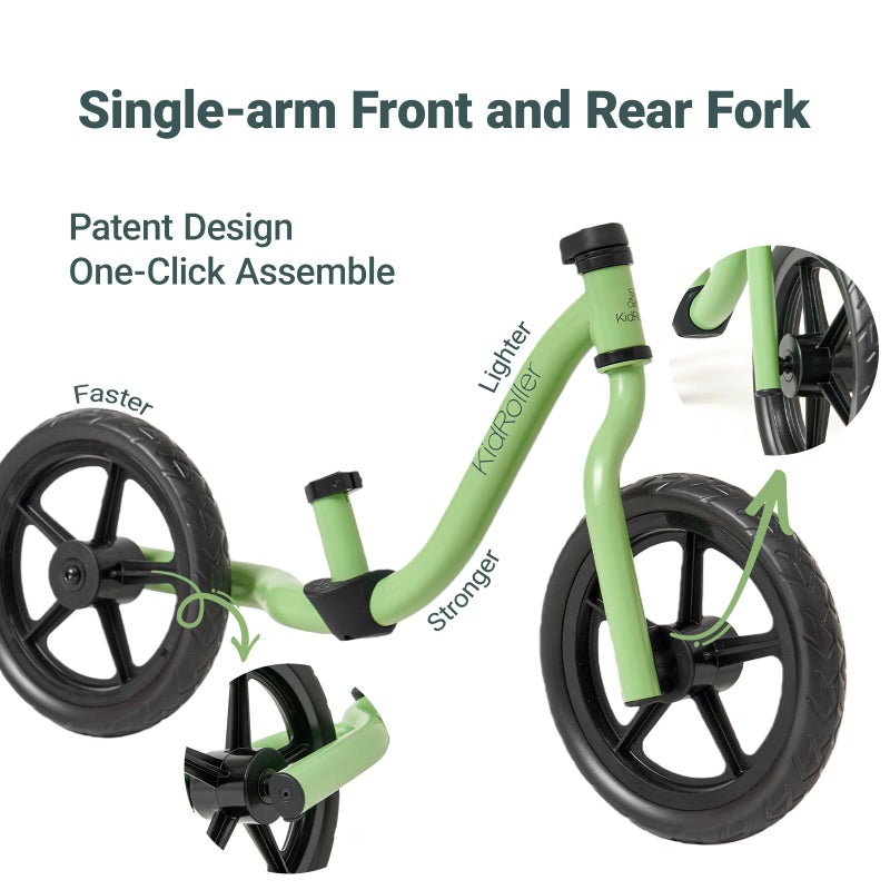 KidRoller 12 Inch Kids Balance Bike for 2-5 Years Old Toddler Single-arm Fork Design with Adjustable Soft Seat&Handlebar Best Gift Option for Kids (Green) - Image 3