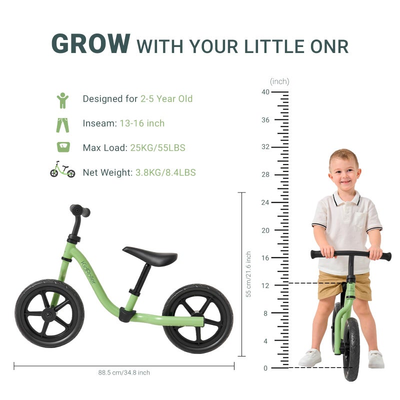 KidRoller 12 Inch Kids Balance Bike for 2-5 Years Old Toddler Single-arm Fork Design with Adjustable Soft Seat&Handlebar Best Gift Option for Kids (Green) - Image 2