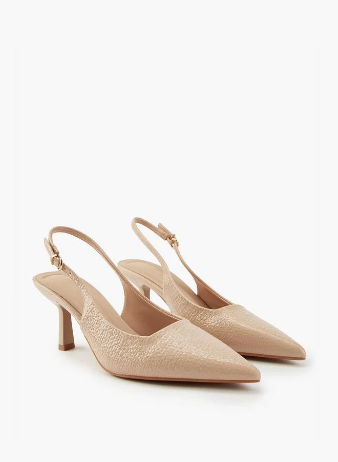Textured Pointed Toe Shoes with Flared Heels