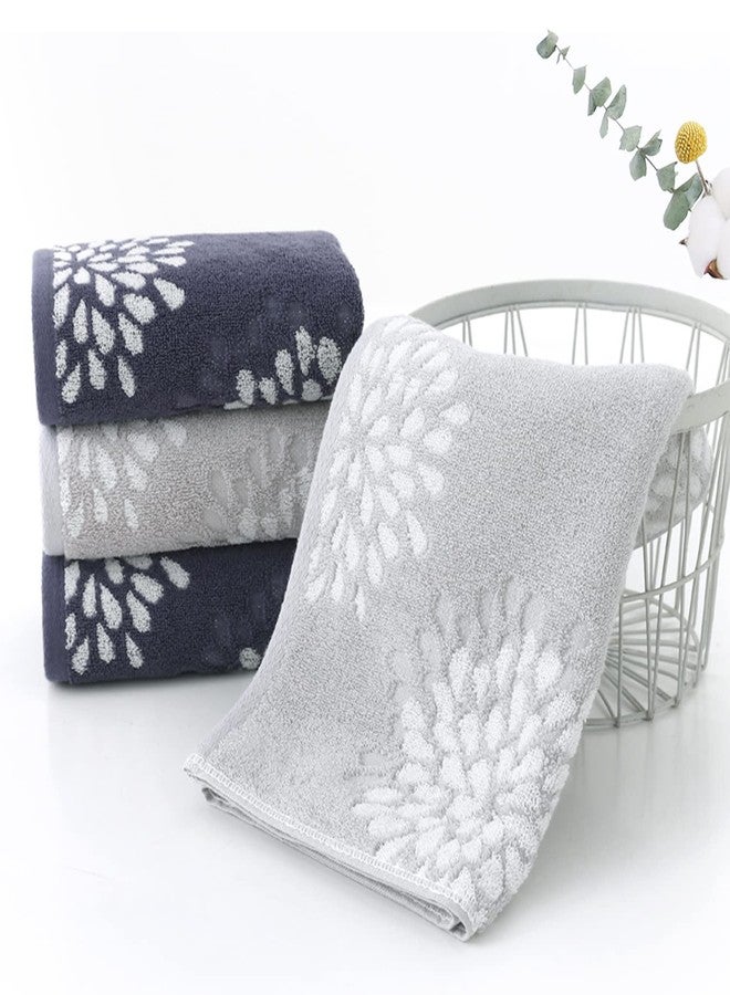 Pidada Hand Towels Set of 4 Hydrangea Floral Pattern 100% Cotton Absorbent Soft Decorative Towel for Bathroom (Light Grey & Denim Blue) - Image 2