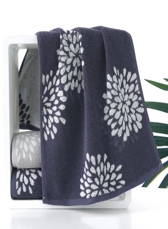Pidada Hand Towels Set of 4 Hydrangea Floral Pattern 100% Cotton Absorbent Soft Decorative Towel for Bathroom (Light Grey & Denim Blue) - Image 5