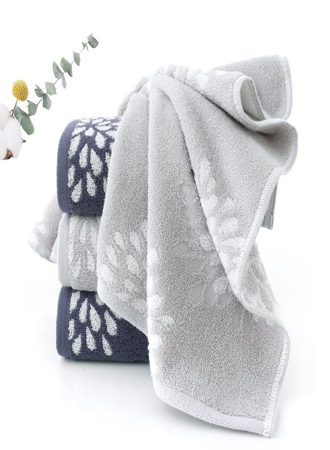 Pidada Hand Towels Set of 4 Hydrangea Floral Pattern 100% Cotton Absorbent Soft Decorative Towel for Bathroom (Light Grey & Denim Blue) - Image 4