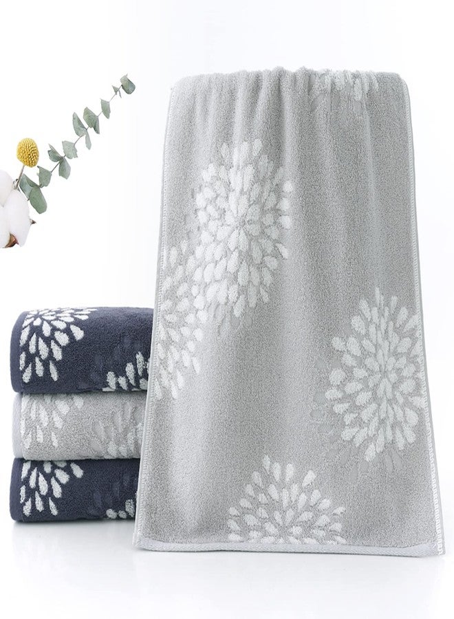 Pidada Hand Towels Set of 4 Hydrangea Floral Pattern 100% Cotton Absorbent Soft Decorative Towel for Bathroom (Light Grey & Denim Blue) - Image 3