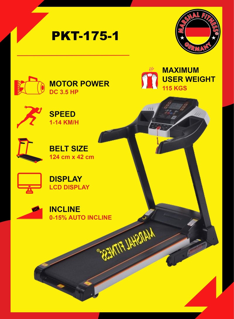Marshal Fitness PKT-175-1 Low Noise 3.5 HP DC Motor LCD Display Manual Incline Foldable Treadmill With Bluetooth MP3 Shock Absorption and Speaker For Home Use - Image 2