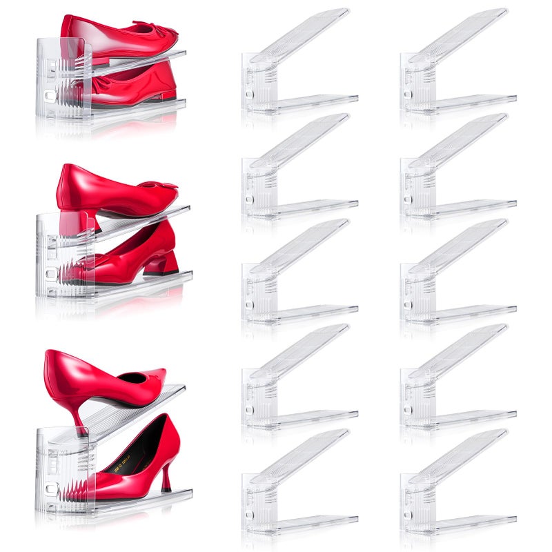 TOOKNIN Adjustable Shoe Slots Organizer,10PACK Transparent Shoe Stackers Shoe Rack Holder Shoe Space Savers Double Layer Stack Shoe Racks for Closet Organization(Transparent) - Image 1