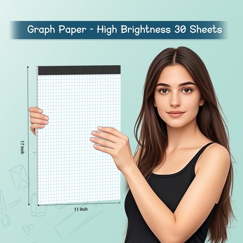 Vishoitty Large Graph Paper Pad 11 x 17, Grid Paper, 4x4 Graph Ruled, Blueprint Quadrille Pad, 30 Sheets Engineering Paper, Drafting Paper, Graft Paper for Architect Engineer Designer Mathematician Draftsman - Image 2