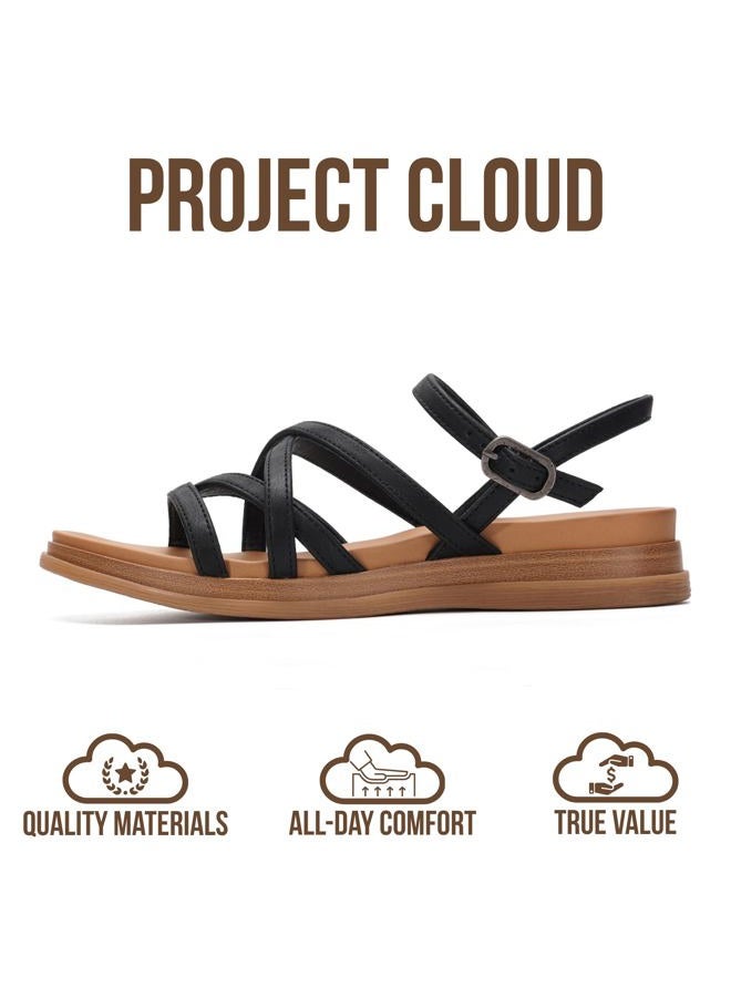 Project Cloud Wedge Sandals Women Footwear - Comfortable Soft & Plush Insole Boho Strappy Womens Sandals 2026 with Lightweight and Non-Slip Durable Oustole (NICE), Black, 9 - Image 5