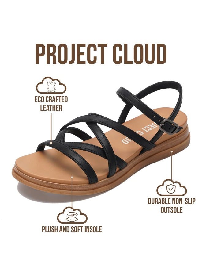Project Cloud Wedge Sandals Women Footwear - Comfortable Soft & Plush Insole Boho Strappy Womens Sandals 2026 with Lightweight and Non-Slip Durable Oustole (NICE), Black, 9 - Image 4