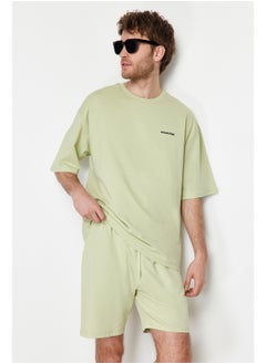 trendyol Mint Tracksuit Set Oversize Text Printed 100% Cotton TMNSS24EM00003  - Image 3