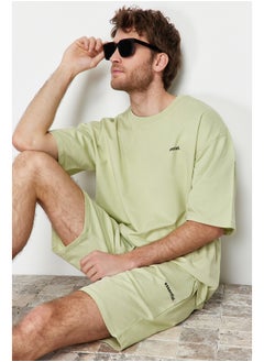 trendyol Mint Tracksuit Set Oversize Text Printed 100% Cotton TMNSS24EM00003  - Image 1