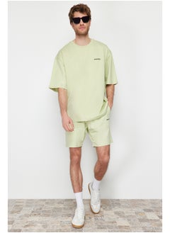 trendyol Mint Tracksuit Set Oversize Text Printed 100% Cotton TMNSS24EM00003  - Image 2