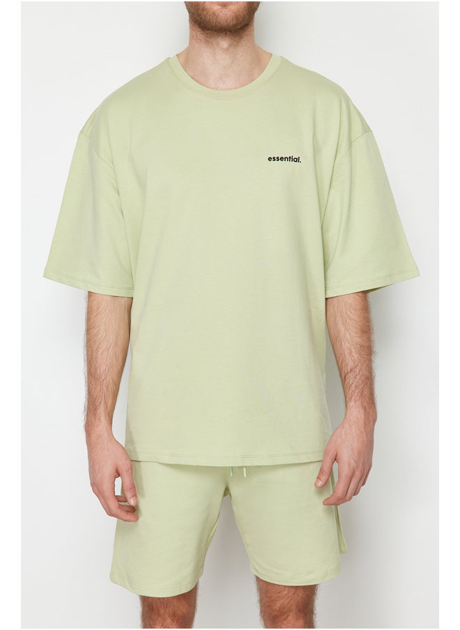 trendyol Mint Tracksuit Set Oversize Text Printed 100% Cotton TMNSS24EM00003  - Image 5
