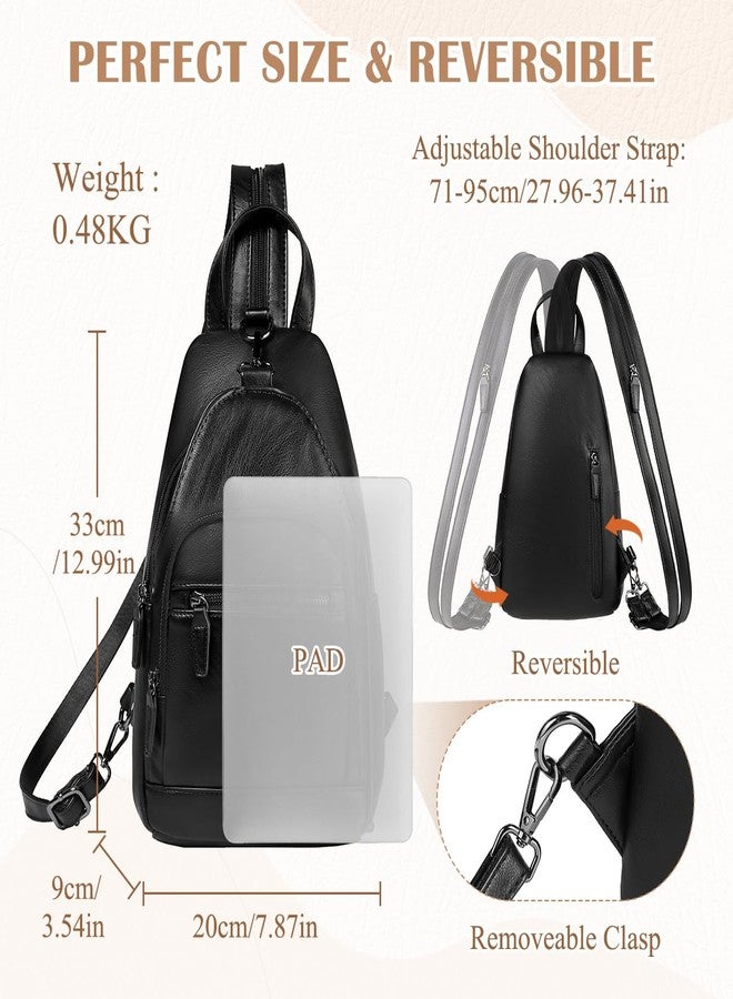 RAVUO Sling Bag for Women, Faux Leather Convertible Backpack Purse Ladies Anti Theft Cross Body Bag with Multi Pockets for Travel Cycling Hiking Shopping,Black - Image 2