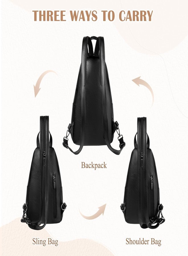 RAVUO Sling Bag for Women, Faux Leather Convertible Backpack Purse Ladies Anti Theft Cross Body Bag with Multi Pockets for Travel Cycling Hiking Shopping,Black - Image 5
