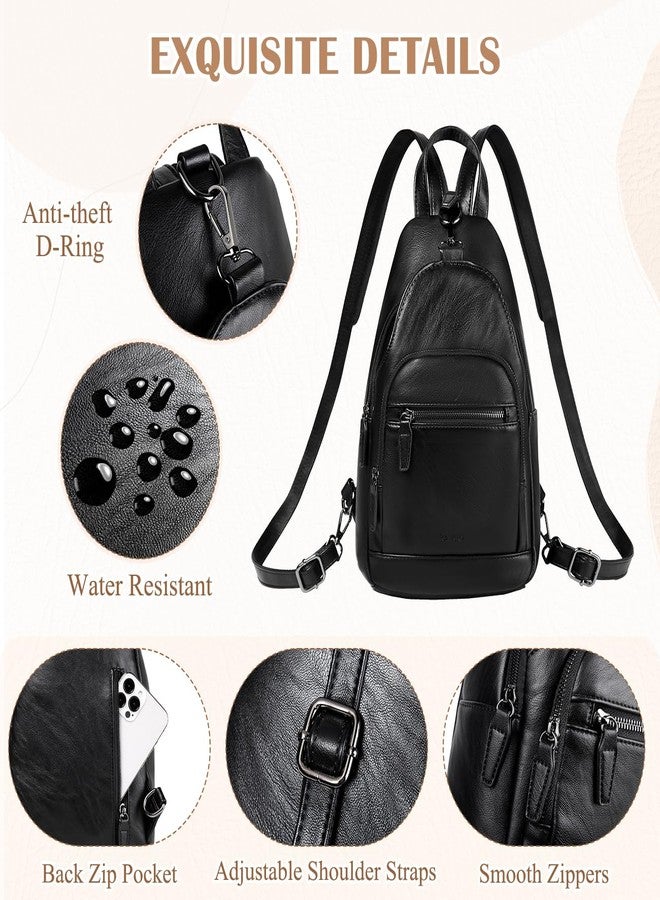 RAVUO Sling Bag for Women, Faux Leather Convertible Backpack Purse Ladies Anti Theft Cross Body Bag with Multi Pockets for Travel Cycling Hiking Shopping,Black - Image 3