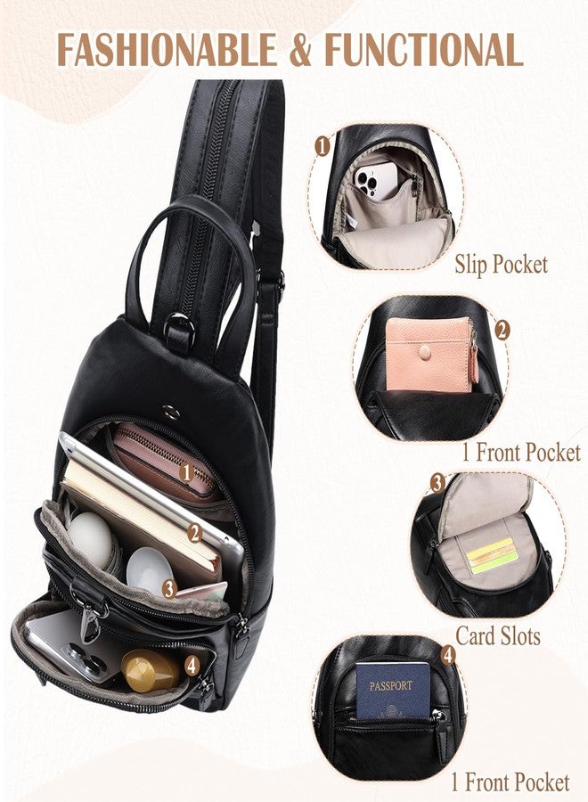 RAVUO Sling Bag for Women, Faux Leather Convertible Backpack Purse Ladies Anti Theft Cross Body Bag with Multi Pockets for Travel Cycling Hiking Shopping,Black - Image 4