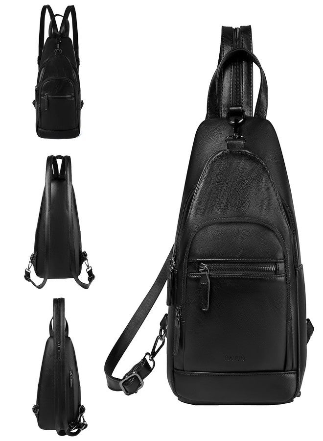 RAVUO Sling Bag for Women, Faux Leather Convertible Backpack Purse Ladies Anti Theft Cross Body Bag with Multi Pockets for Travel Cycling Hiking Shopping,Black - Image 1