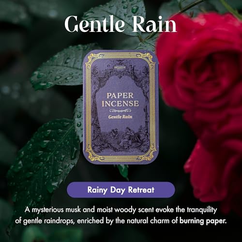 OPTATUM Paper Incense - 48pcs with Vintage Tin Case, Burning Papers Infused with Natural Essential Oils, Quick Usage & Long-Lasting Fragrance, Eliminating Bathroom, Kitchen, Pet Odors - Gentle Rain - Image 2