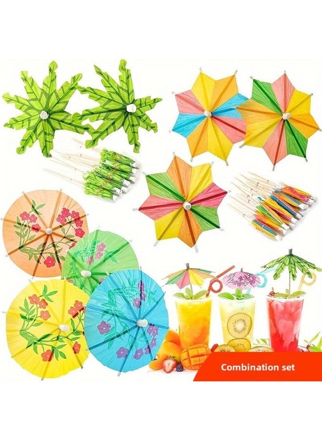 10 PCs Octagonal Umbrella Sticks Disposable Fruit Coconut Cold Plate Cocktail Decoration Hawaiian Party Watermelon Umbrella Craft-Specifications:10 Watermelon Umbrella Sticks/bag  - Image 2