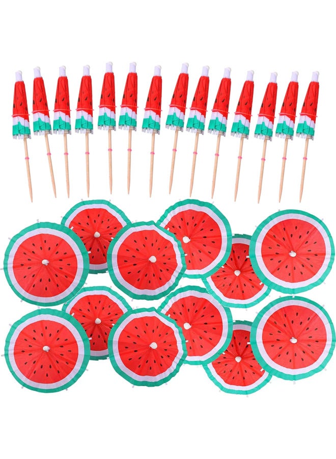 10 PCs Octagonal Umbrella Sticks Disposable Fruit Coconut Cold Plate Cocktail Decoration Hawaiian Party Watermelon Umbrella Craft-Specifications:10 Watermelon Umbrella Sticks/bag  - Image 1