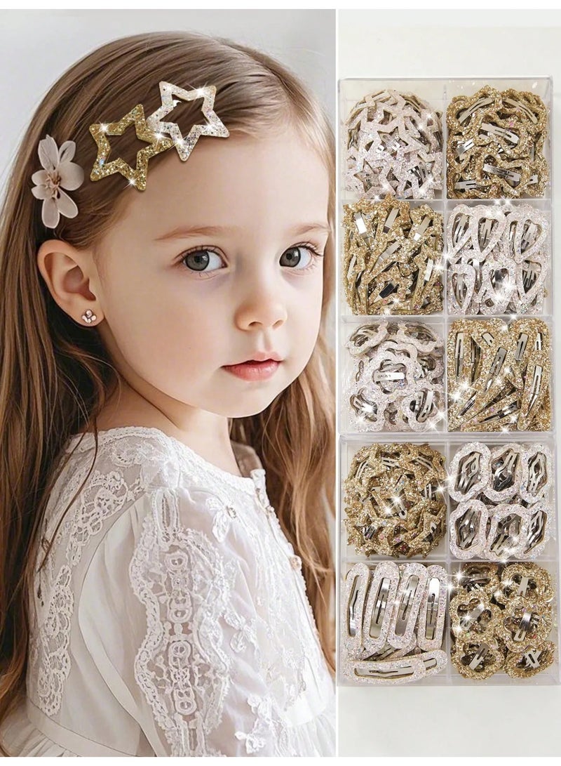Girls Hair Clips Set of 20 Pieces with Glitter Finish in Various Shapes Such as Stars, Hearts, and Bows – Perfect for School, Parties, Birthdays, and Everyday Outings - Image 1