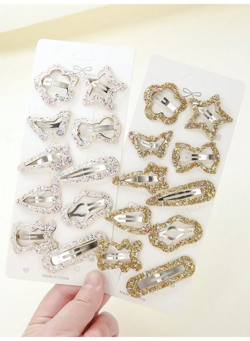 Girls Hair Clips Set of 20 Pieces with Glitter Finish in Various Shapes Such as Stars, Hearts, and Bows – Perfect for School, Parties, Birthdays, and Everyday Outings - Image 2