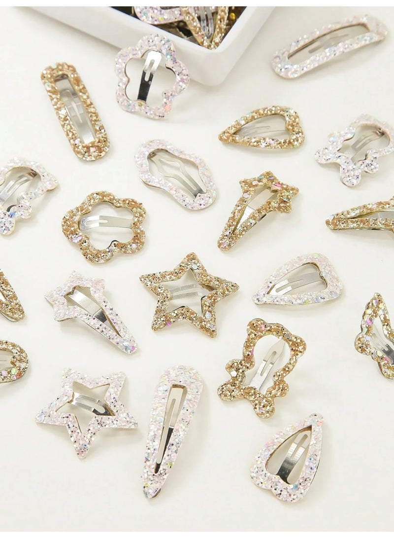 Girls Hair Clips Set of 20 Pieces with Glitter Finish in Various Shapes Such as Stars, Hearts, and Bows – Perfect for School, Parties, Birthdays, and Everyday Outings - Image 4