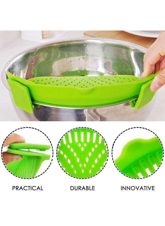 WeTest WeTest Heat Resistant Silicone Pot Strainer, Clip on Pots Pans, Pan Strainer for all Pots and Bowls - Green  - Image 4