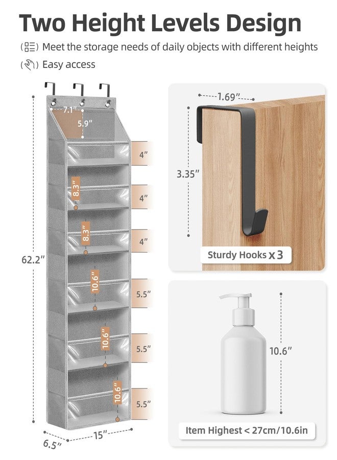 STORAGE MANIAC Over the Door Organizer Large Capacity Hanging Organizer, Clear Deep Pockets Behind Door Closet Organizer and Storage for Nursery, Bathroom, Bedroom, Pantry, 1 Pack Grey - Image 2