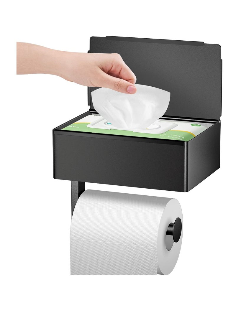SYOSI - Toilet Paper Holder with Shelf and Flushable Wipes Dispenser, Adhesive Toilet Paper Holder with Storage, Stainless Steel Toilet Paper Holder Wall Mount for Bathroom - Image 1