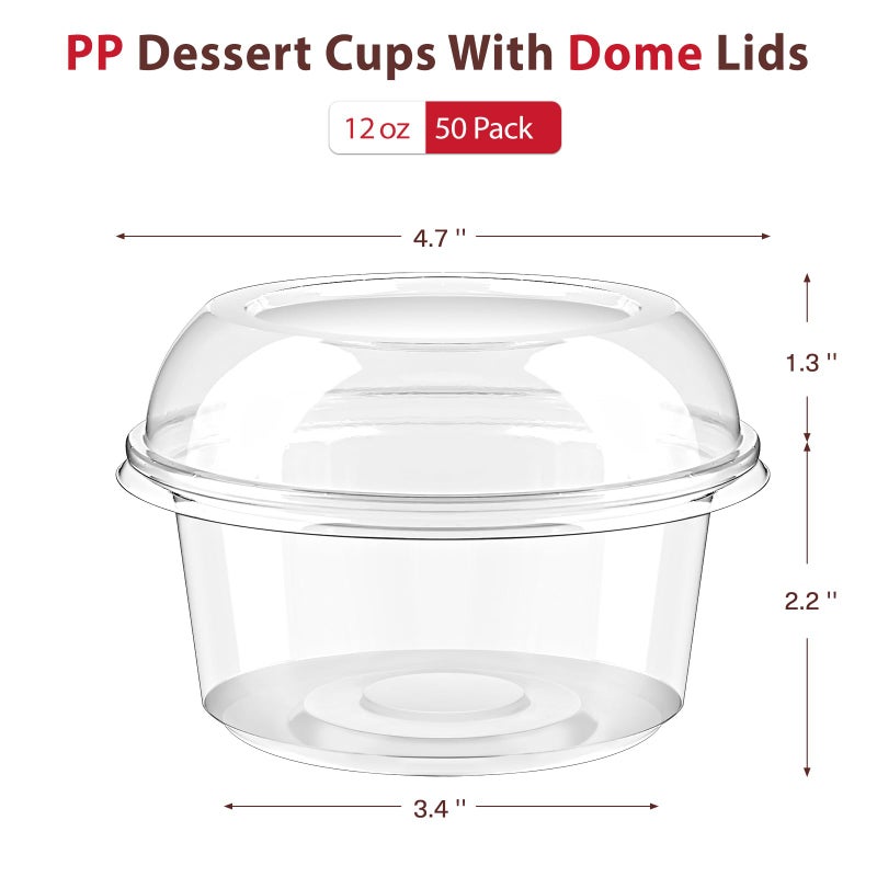 Qeirudu 50 Pack 12 Oz Plastic Dessert Cups with Lids, Acai Bowls Clear Party Serving Bowls for Parfaits, Snacks, Cakes, Fruits - Image 2