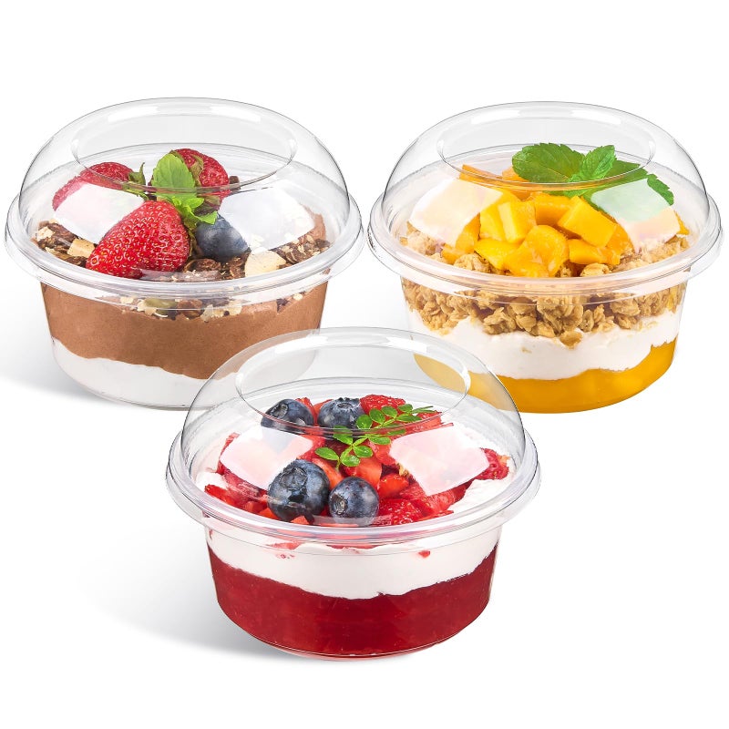 Qeirudu 50 Pack 12 Oz Plastic Dessert Cups with Lids, Acai Bowls Clear Party Serving Bowls for Parfaits, Snacks, Cakes, Fruits - Image 1
