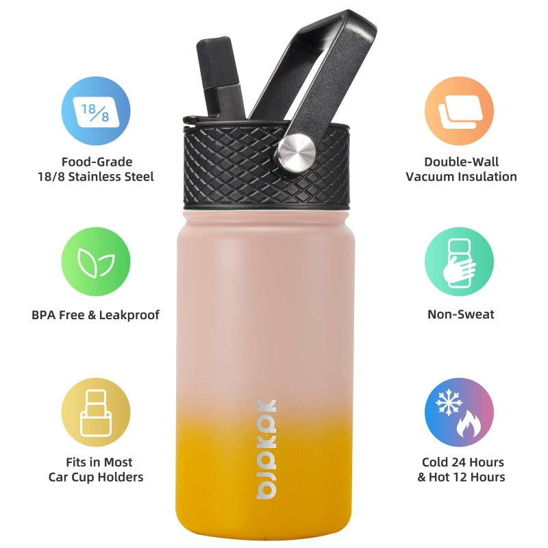 BJPKPK Water Bottle with Straw Lid, 15 oz Insulated Water Bottle, Stainless Steel Metal Water Bottles, Reusable Leak Proof BPA Free Thermo, Flask, Cups, Coral - Image 3