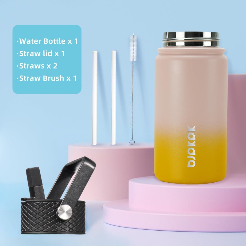 BJPKPK Water Bottle with Straw Lid, 15 oz Insulated Water Bottle, Stainless Steel Metal Water Bottles, Reusable Leak Proof BPA Free Thermo, Flask, Cups, Coral - Image 4
